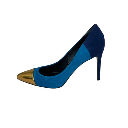 Gucci Pointed Cap Toe Pumps Suede and Leather Tricolor Size 39