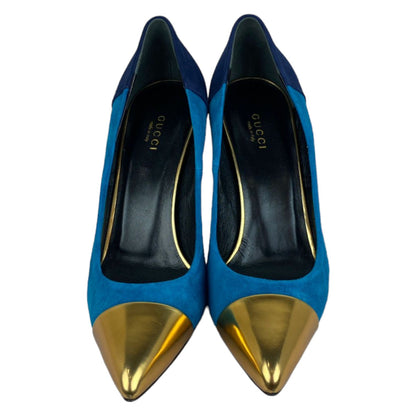 Gucci Pointed Cap Toe Pumps Suede and Leather Tricolor Size 39