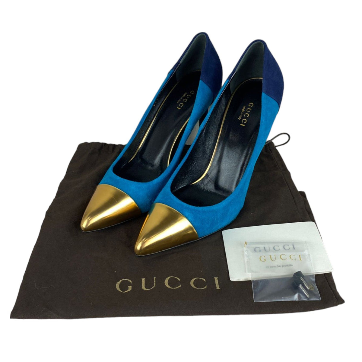 Gucci Pointed Cap Toe Pumps Suede and Leather Tricolor Size 39