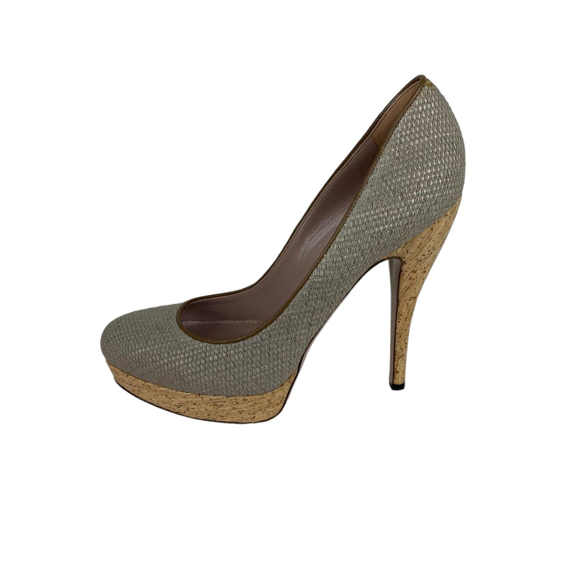 Gucci Woven Heels Greige Leather Beige Size 40