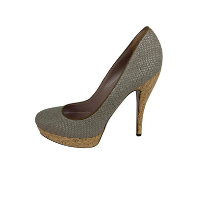 Gucci Woven Heels Greige Leather Beige Size 40