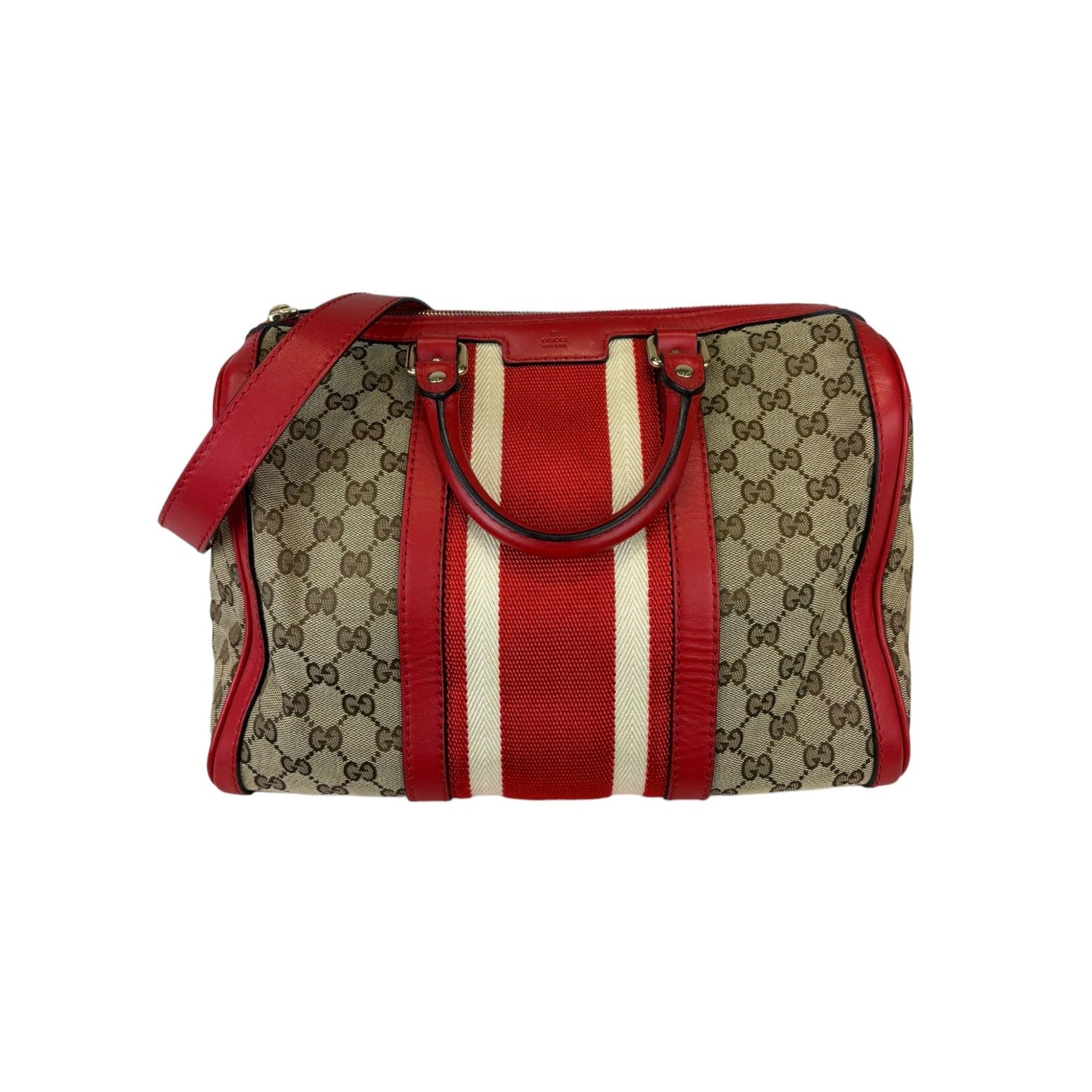 Gucci Vintage Web Boston Medium Monogram Red GHW