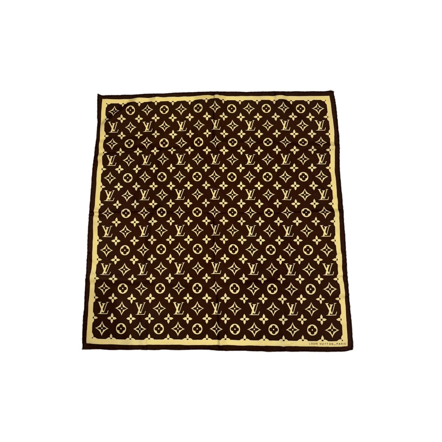 Louis-Vuitton Vintage Silk Logo Square Scarf Brown