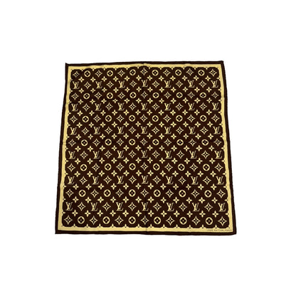 Louis-Vuitton Vintage Silk Logo Square Scarf Brown