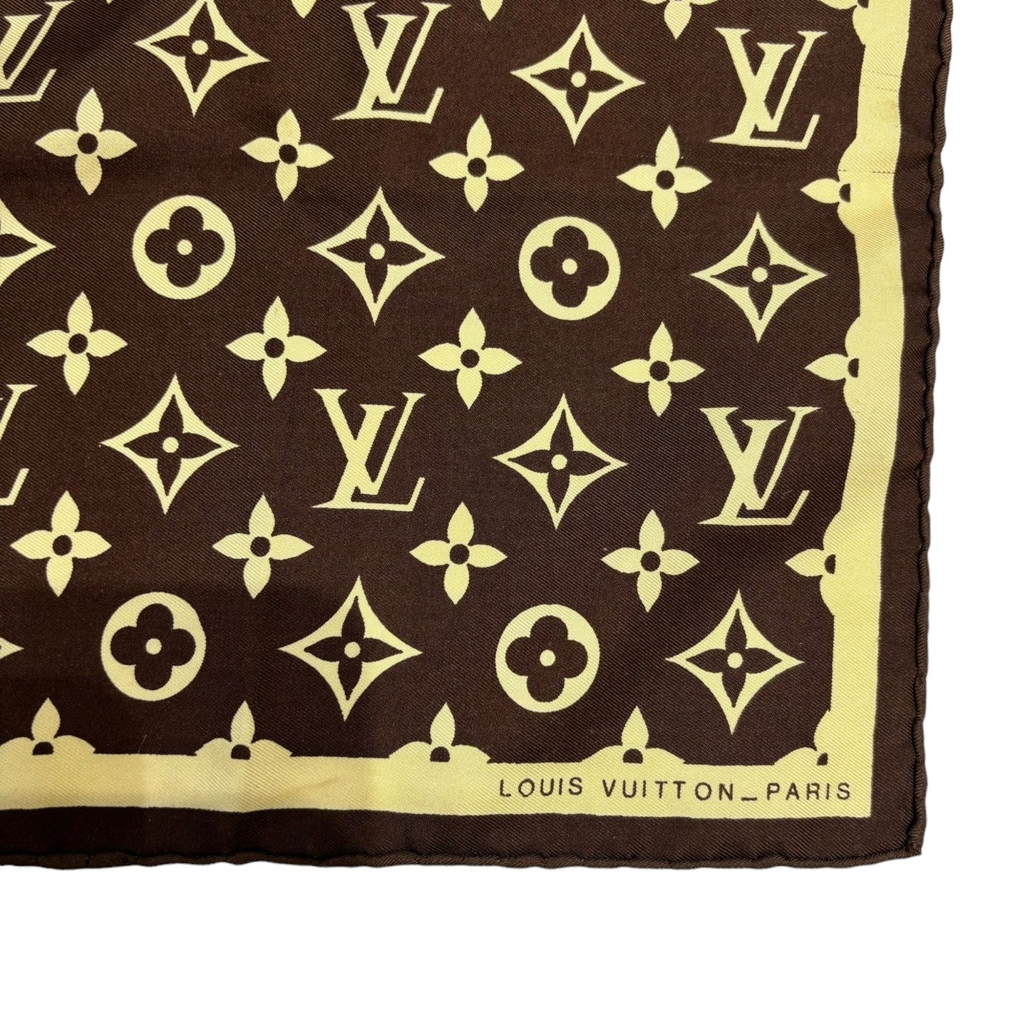 Louis-Vuitton Vintage Silk Logo Square Scarf Brown