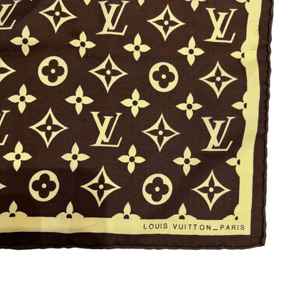 Louis-Vuitton Vintage Silk Logo Square Scarf Brown