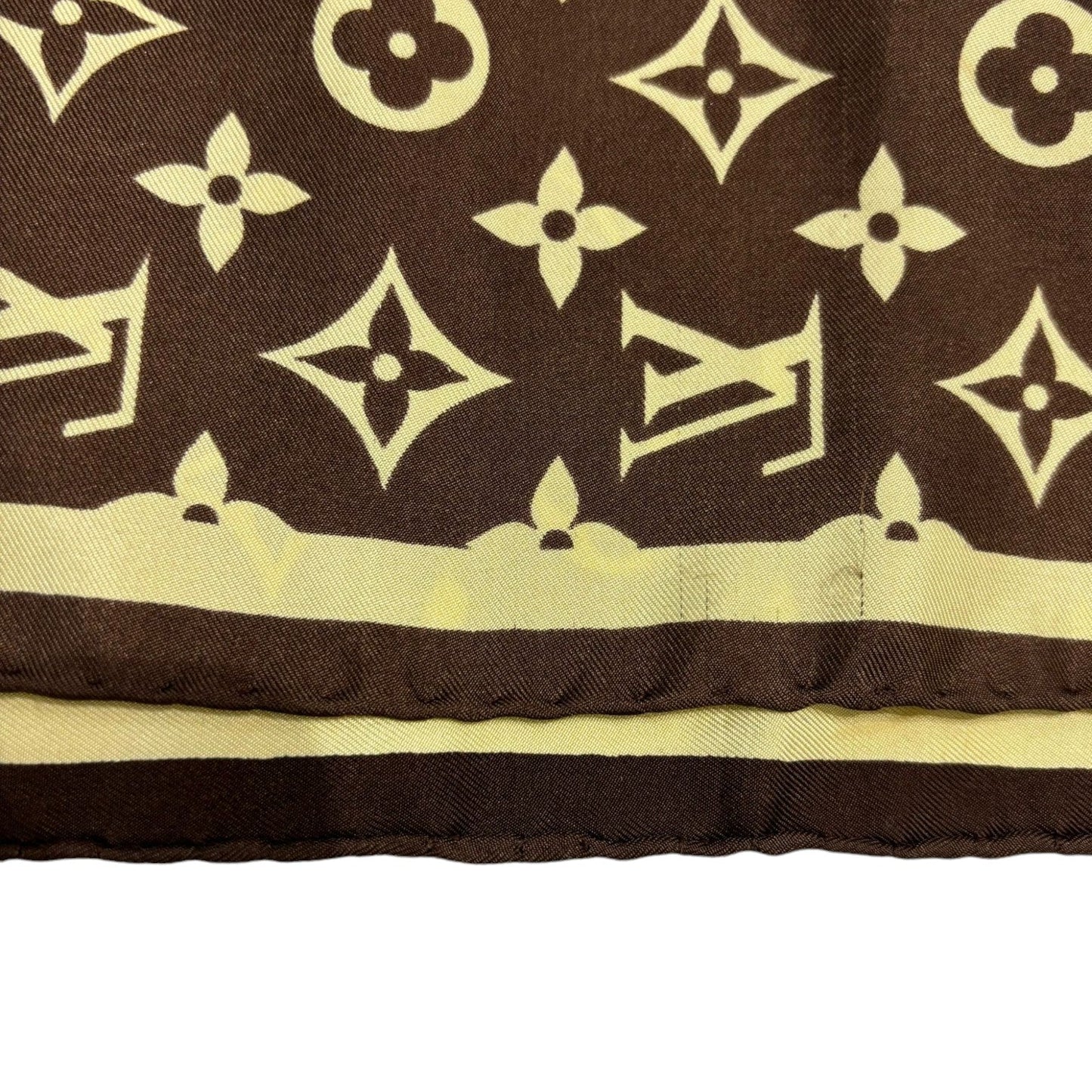 Louis-Vuitton Vintage Silk Logo Square Scarf Brown