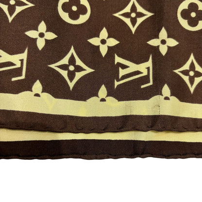 Louis-Vuitton Vintage Silk Logo Square Scarf Brown