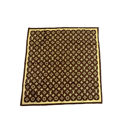 Louis-Vuitton Vintage Silk Logo Square Scarf Brown