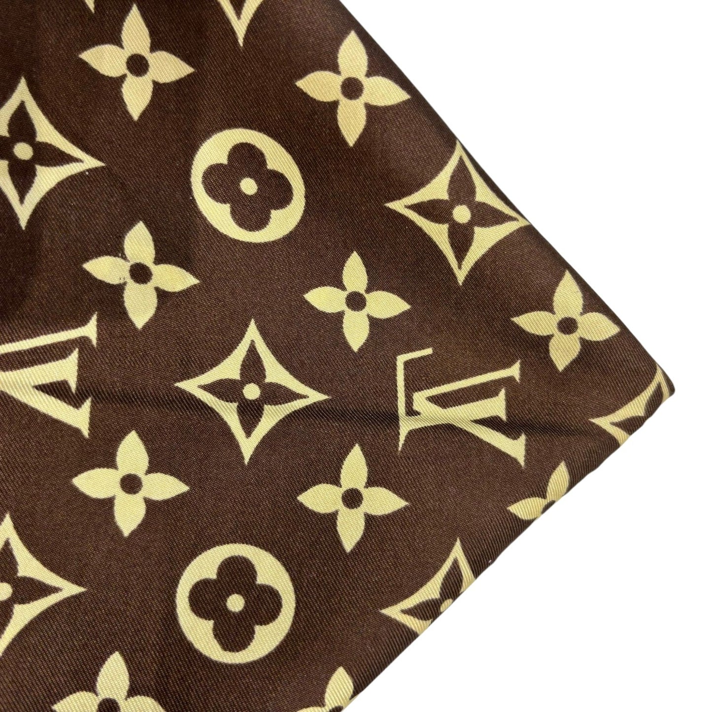 Louis-Vuitton Vintage Silk Logo Square Scarf Brown