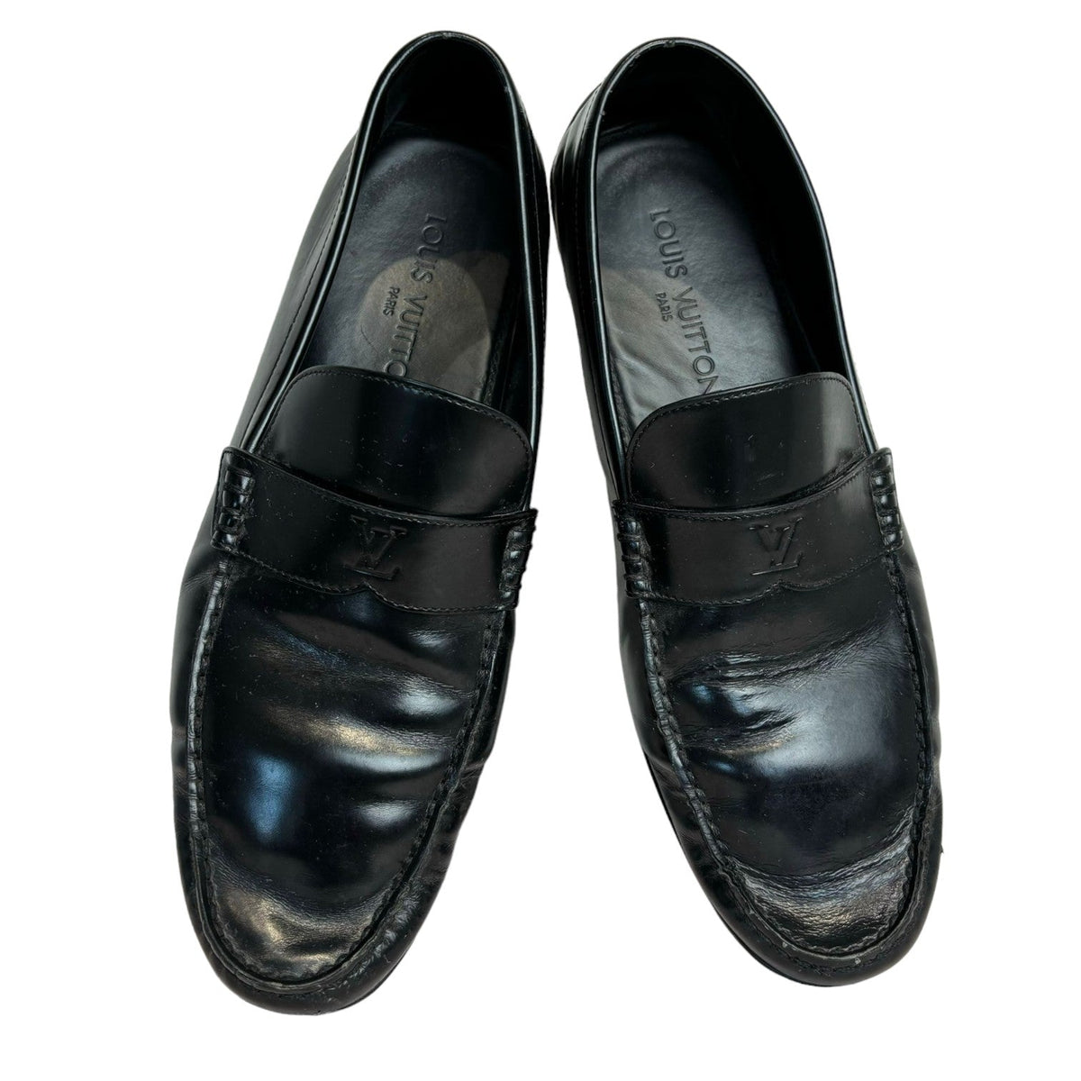 Louis-Vuitton Loafers Leather Black Size 8 Men
