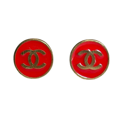 Vintage Coco Mark Round Clip-on Earrings Gold Plated