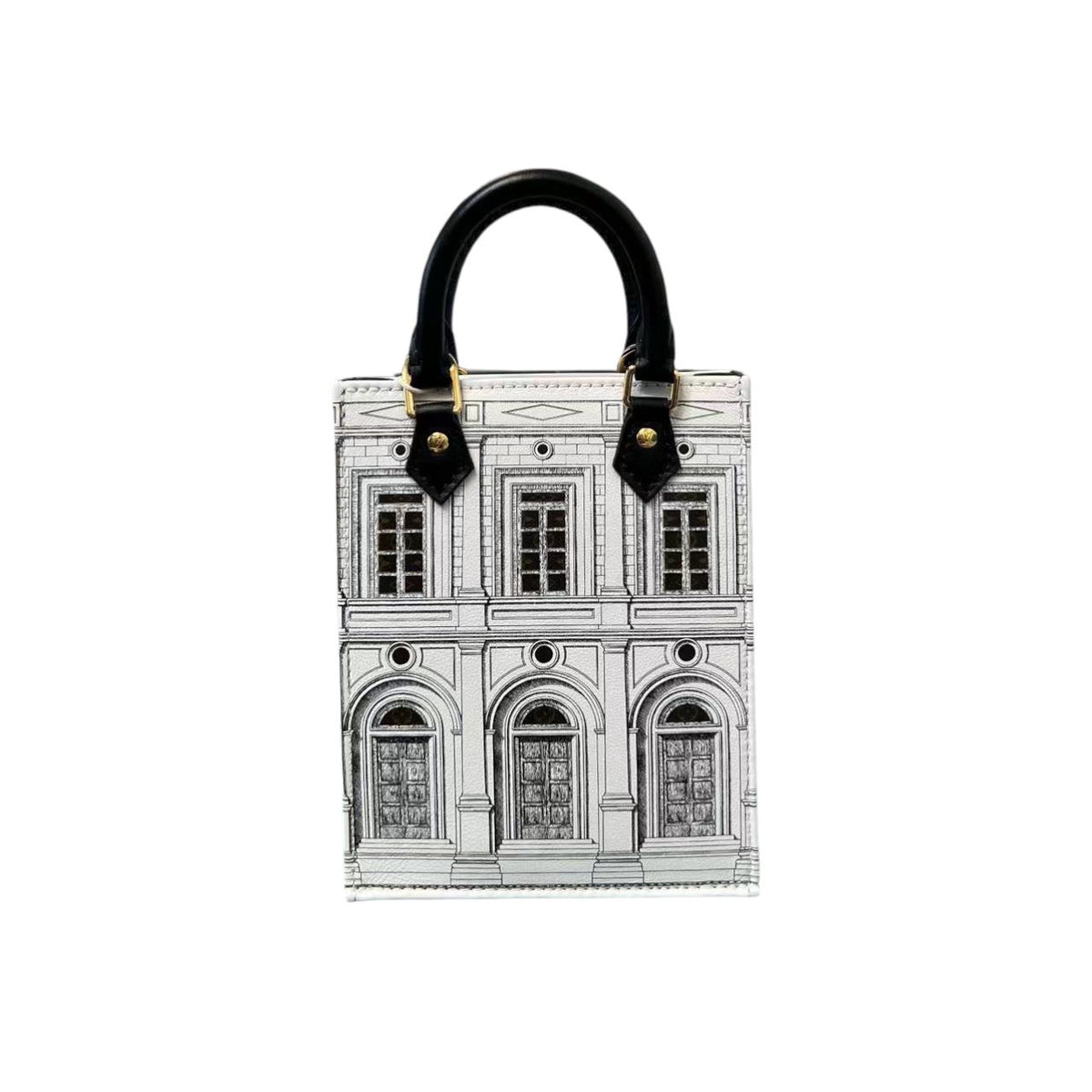 Louis-Vuitton X Fornasetti Architettura Petit Sac Plat Calfskin Black White GHW