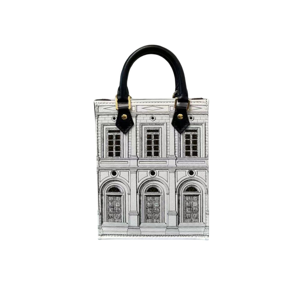 Louis-Vuitton X Fornasetti Architettura Petit Sac Plat Calfskin Black White GHW