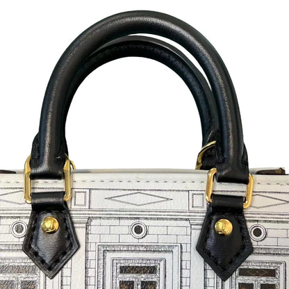 Louis-Vuitton X Fornasetti Architettura Petit Sac Plat Calfskin Black White GHW