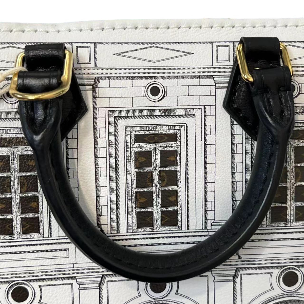 Louis-Vuitton X Fornasetti Architettura Petit Sac Plat Calfskin Black White GHW
