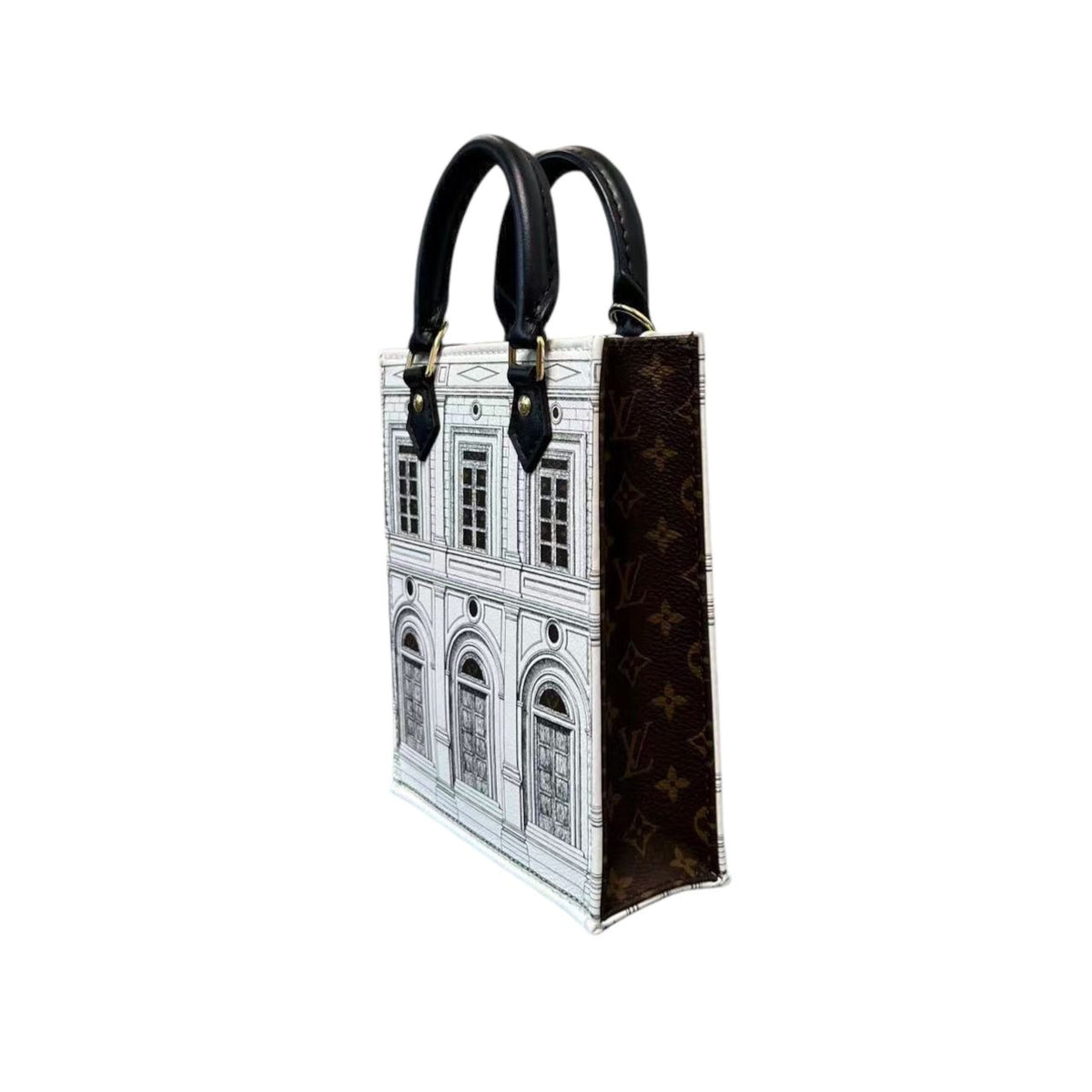 Louis-Vuitton X Fornasetti Architettura Petit Sac Plat Calfskin Black White GHW
