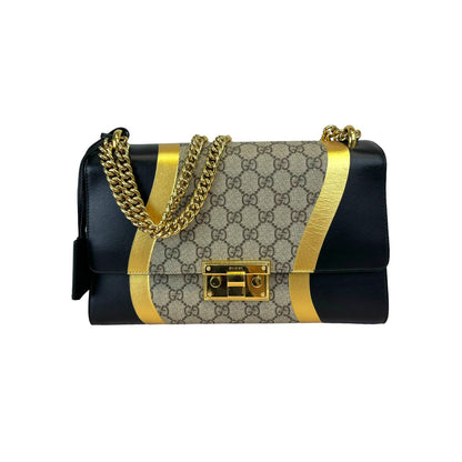 Gucci Padlock GG Supreme Shoulder Medium Monogram Black Gold GHW