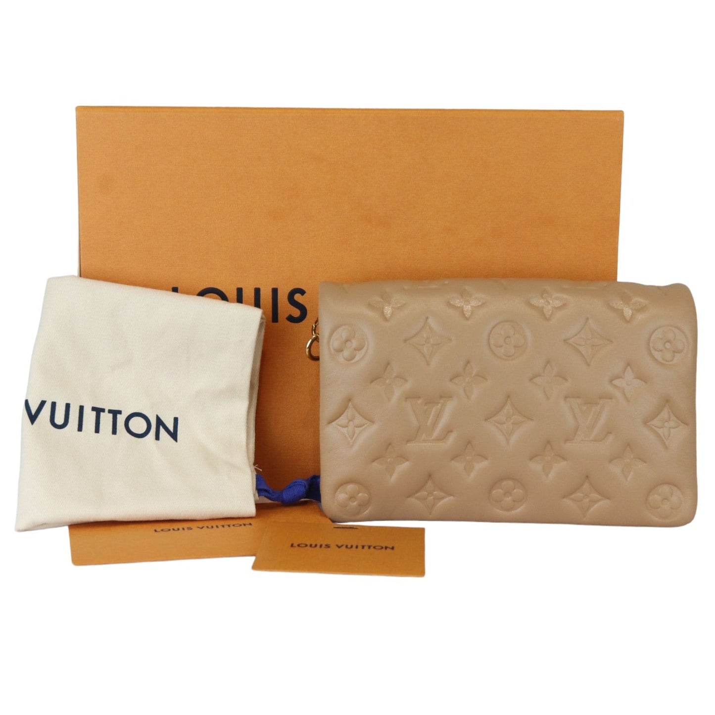 Louis-Vuitton Coussin Pochette Lambskin Embossed Monogram Camel GHW