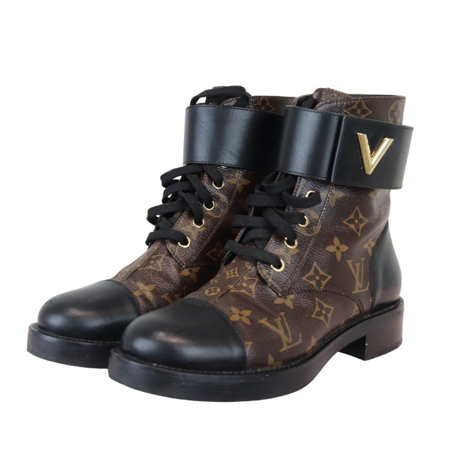 Louis-Vuitton Wonderland Flat Ranger Boots Calfskin Black Size 38