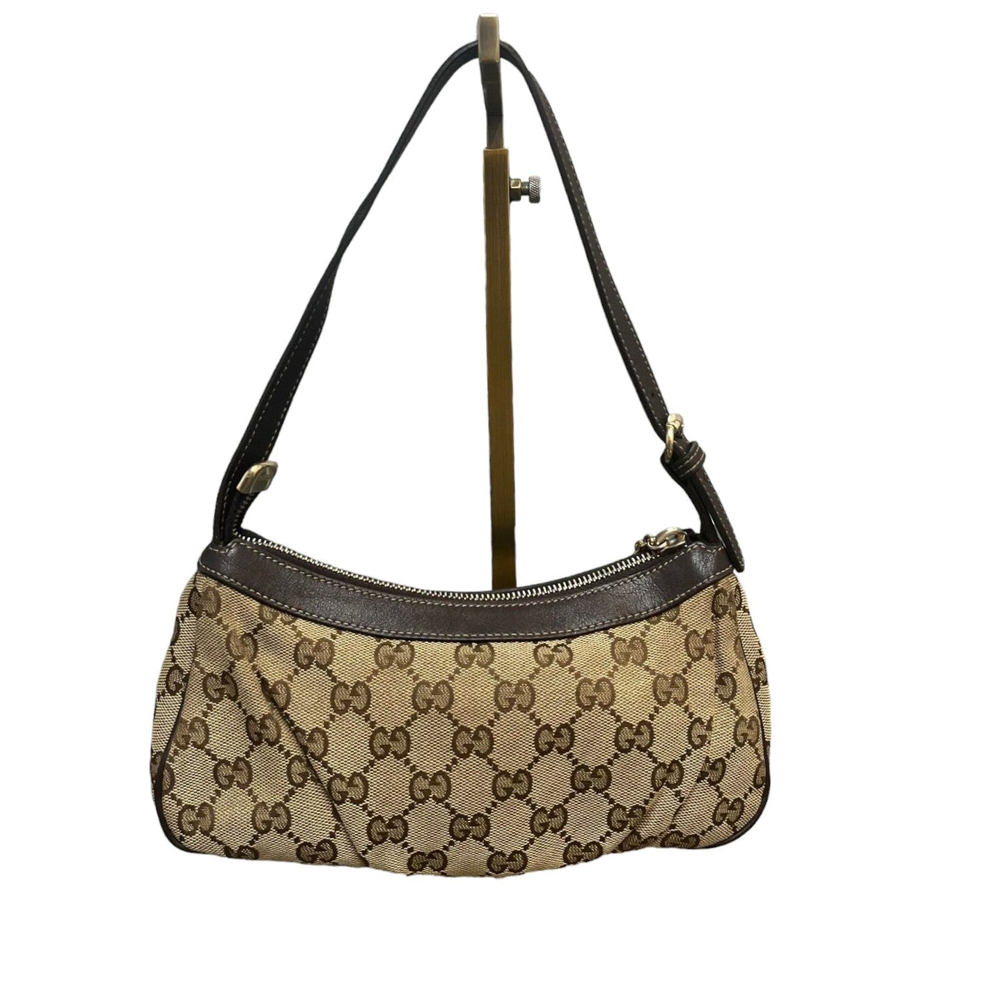 Gucci Vintage Pochette Bag GG Canvas and Leather Beige Brown GHW