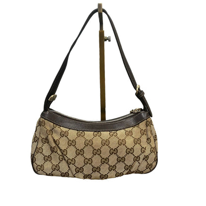 Gucci Vintage Pochette Bag GG Canvas and Leather Beige Brown GHW