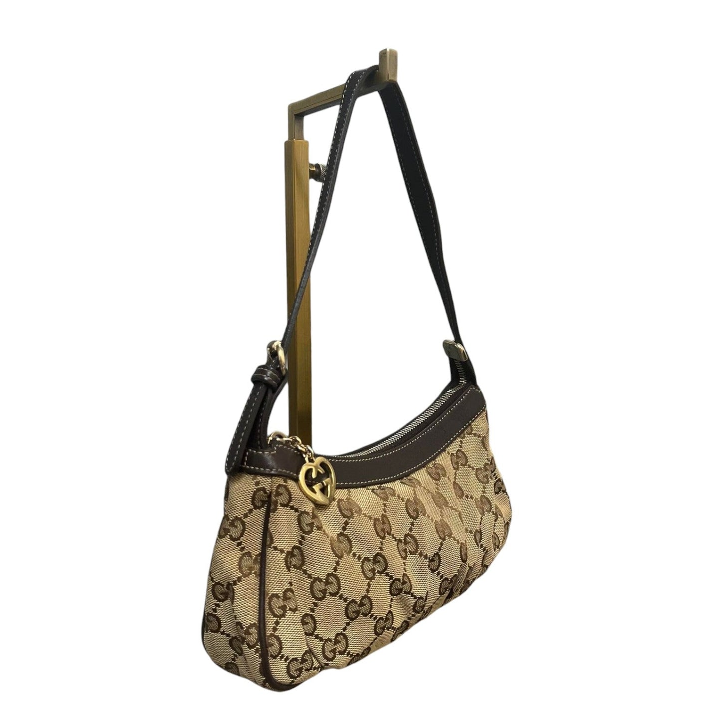 Gucci Vintage Pochette Bag GG Canvas and Leather Beige Brown GHW