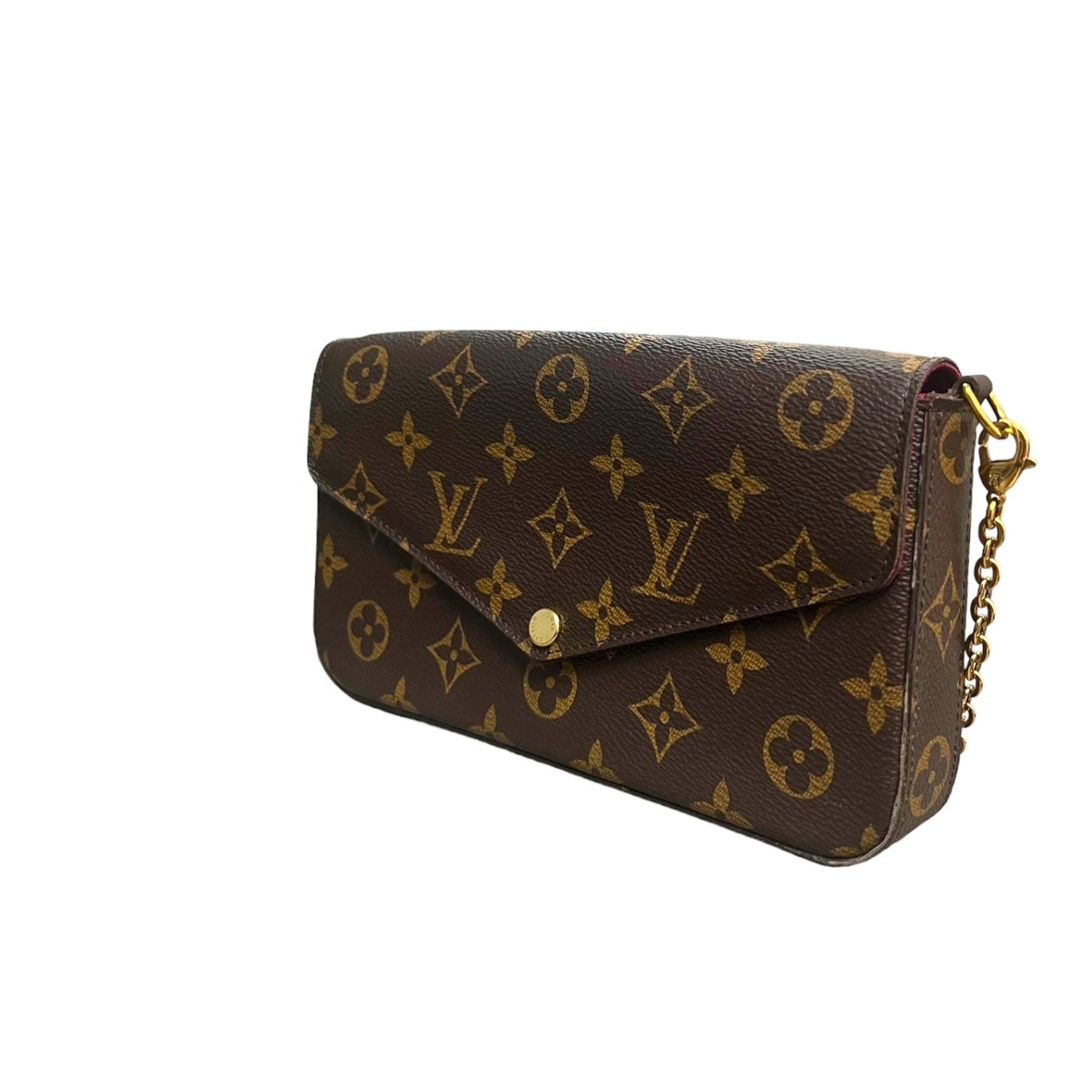 Louis-Vuitton Chain Wallet Monogram Pochette Felicie Brown GHW