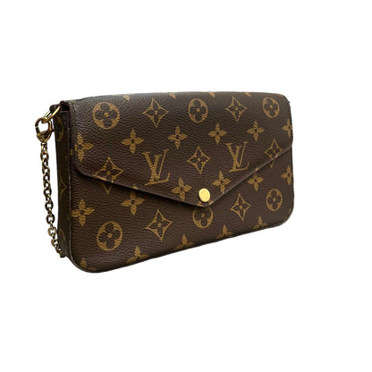 Louis-Vuitton Chain Wallet Monogram Pochette Felicie Brown GHW