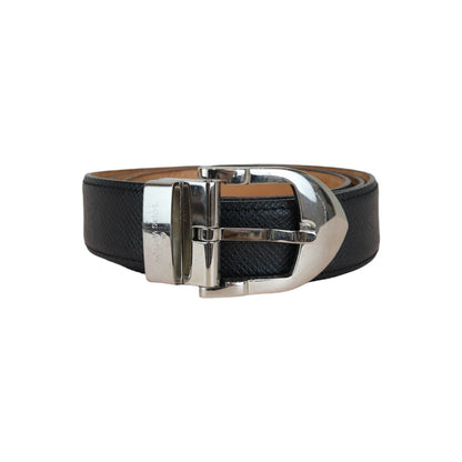 Louis-Vuitton Buckle Belt Taiga Leather Black Size 90 SHW