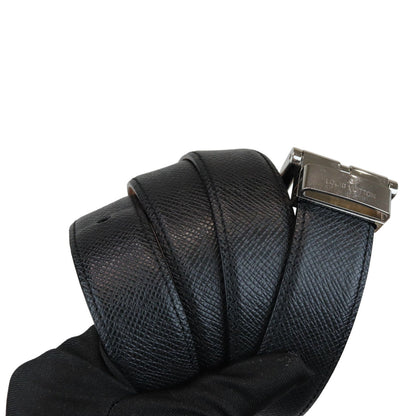 Louis-Vuitton Buckle Belt Taiga Leather Black Size 90 SHW