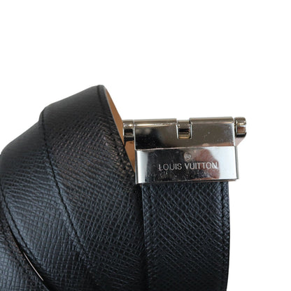Louis-Vuitton Buckle Belt Taiga Leather Black Size 90 SHW