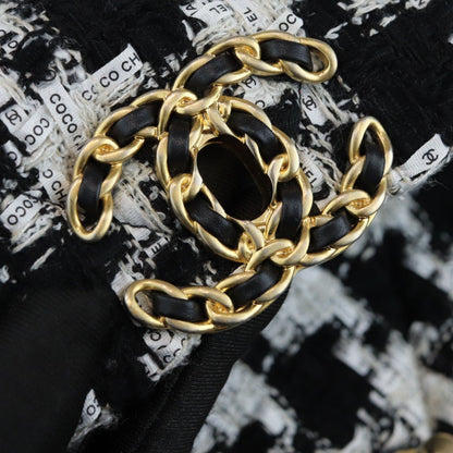 19 Flap Large Ribbon Houndstooth Tweed Black White MHW
