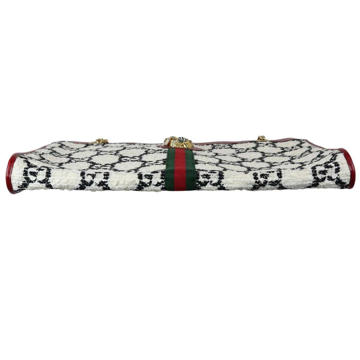 Gucci Rajah Chain Tote Tweed Large GG Monogram White Black Cherry GHW
