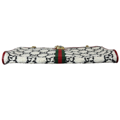Gucci Rajah Chain Tote Tweed Large GG Monogram White Black Cherry GHW