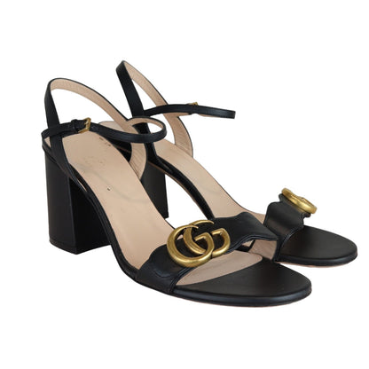 Gucci GG Marmont Ankle Wrap Sandals Calfskin Black Size 38