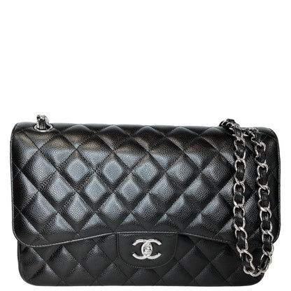 Chanel Jumbo Double Flap Quilted Caviar Leather Shoulder Bag Black