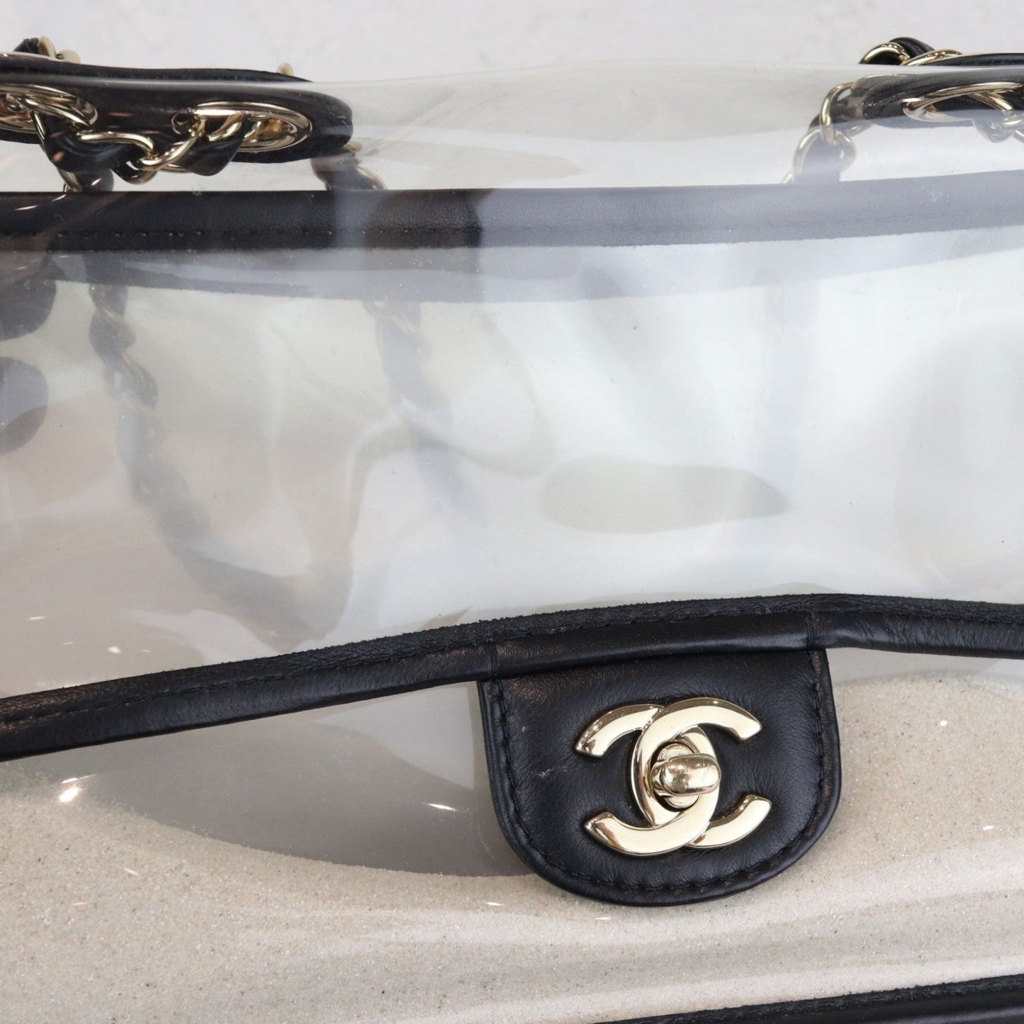Sand By The Sea Flap Medium Lambskin PVC Black GHW