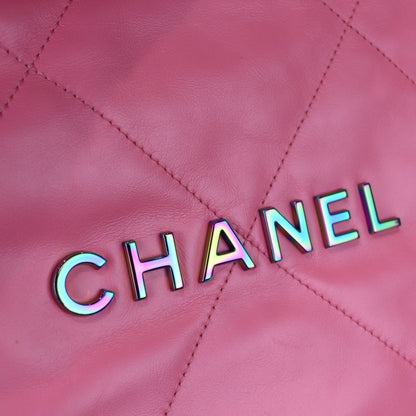 22 Drawstring Rainbow Hardware Shiny Calfskin Quilted Pink