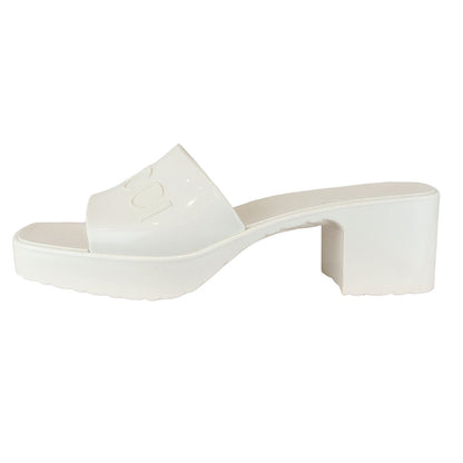 Gucci Logo Womens Platform Slide Sandals Rubber Mystic White Size 38