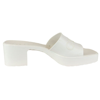 Gucci Logo Womens Platform Slide Sandals Rubber Mystic White Size 38