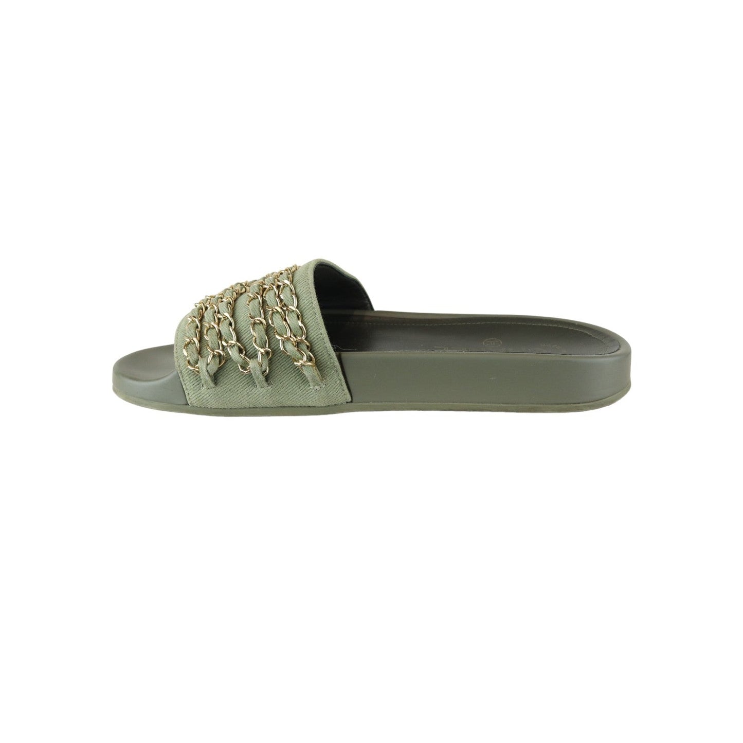 Chain Flat Sandals Canvas Green Size 38 GHW