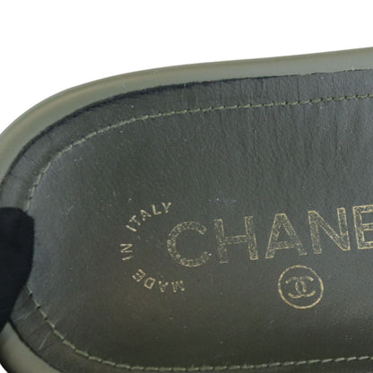 Chain Flat Sandals Canvas Green Size 38 GHW