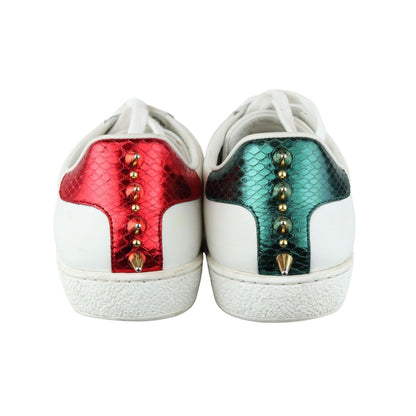 Gucci Web Pearl Studded Women Ace Sneakers Calfskin White Size 37