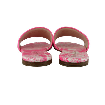 Dway Flat Slide Canvas Toile de Jouy Off White Pink Size 37.5