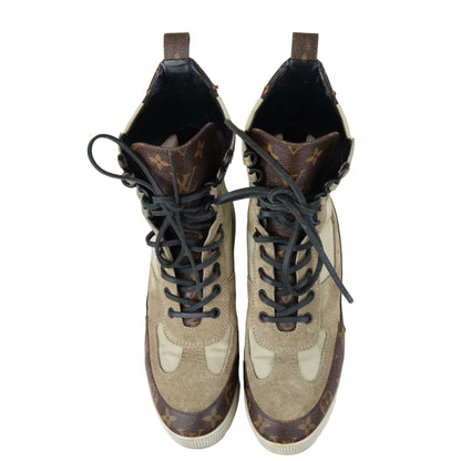 Louis-Vuitton Laureate Platform Desert Boots Suede Calfskin Monogram Beige Size 38