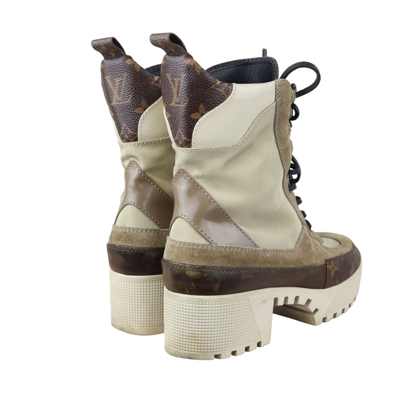 Louis-Vuitton Laureate Platform Desert Boots Suede Calfskin Monogram Beige Size 38