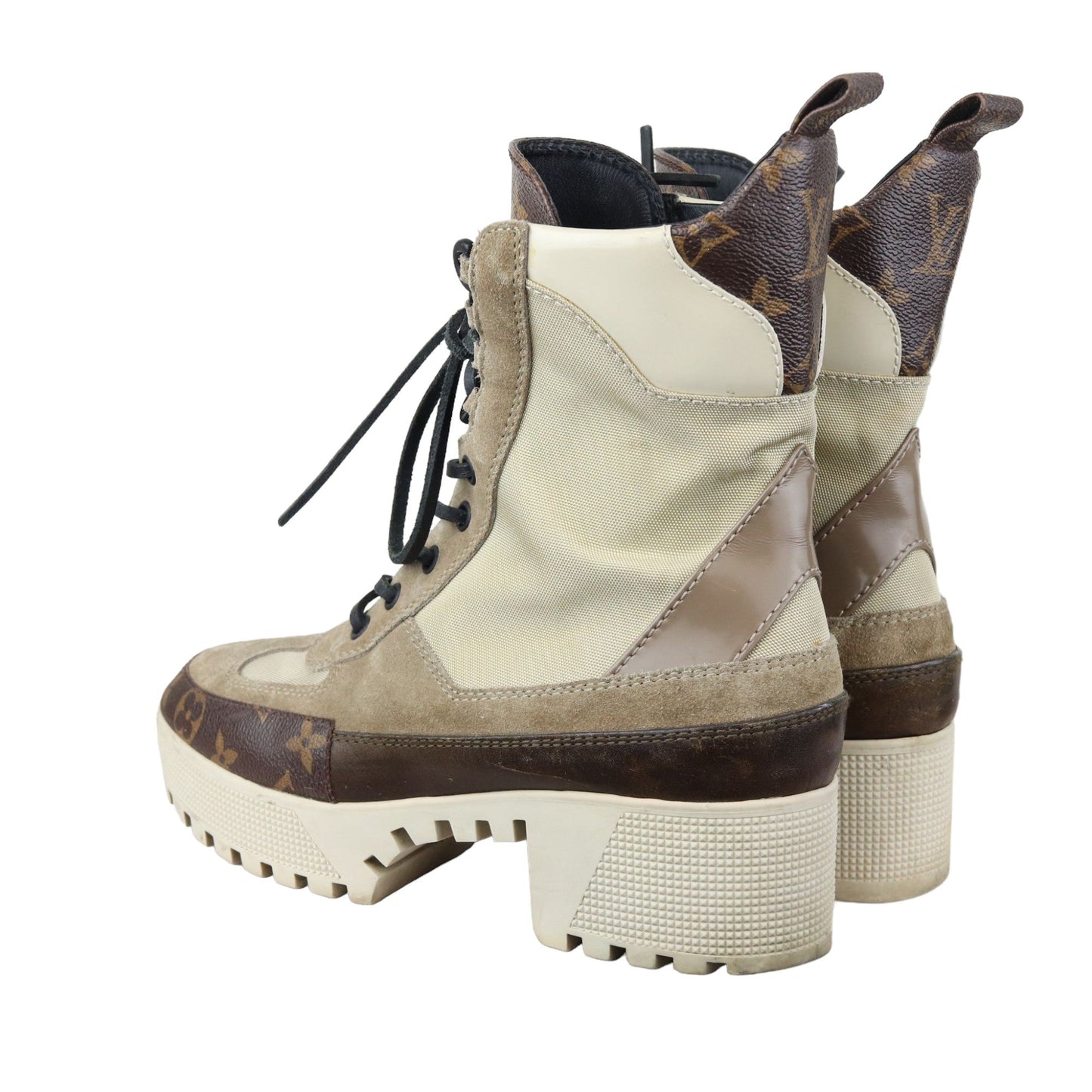 Louis-Vuitton Laureate Platform Desert Boots Suede Calfskin Monogram Beige Size 38