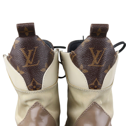 Louis-Vuitton Laureate Platform Desert Boots Suede Calfskin Monogram Beige Size 38