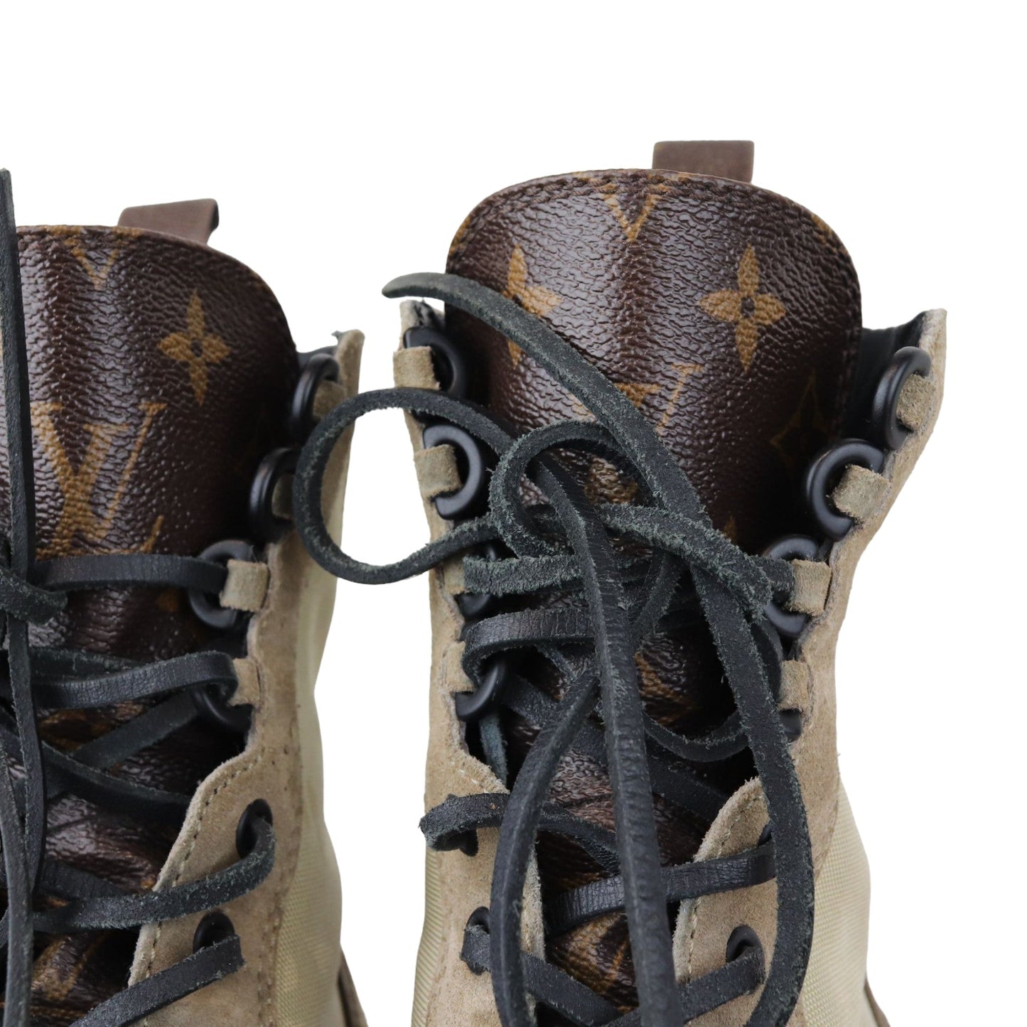 Louis-Vuitton Laureate Platform Desert Boots Suede Calfskin Monogram Beige Size 38